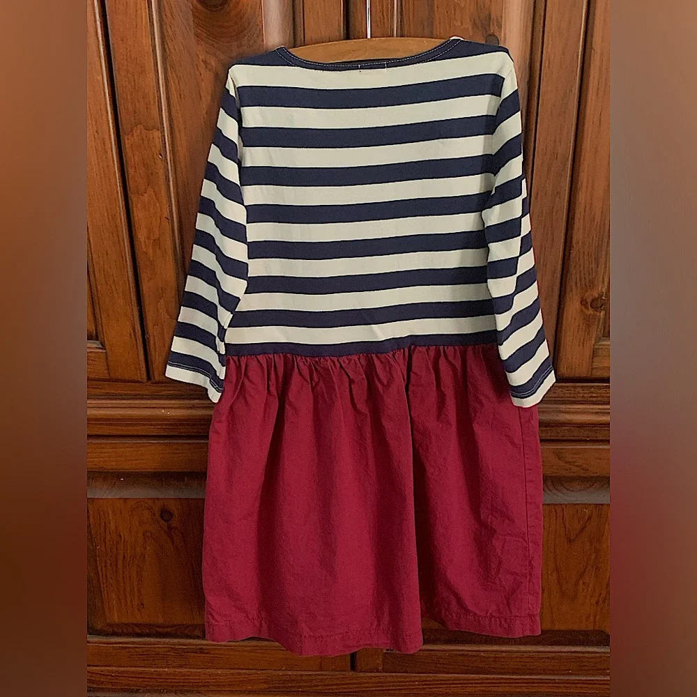 Crewcuts Girl’s 8 M Striped cotton Dress blue white burgundy Red J.Crew Holiday - Picture 3 of 3